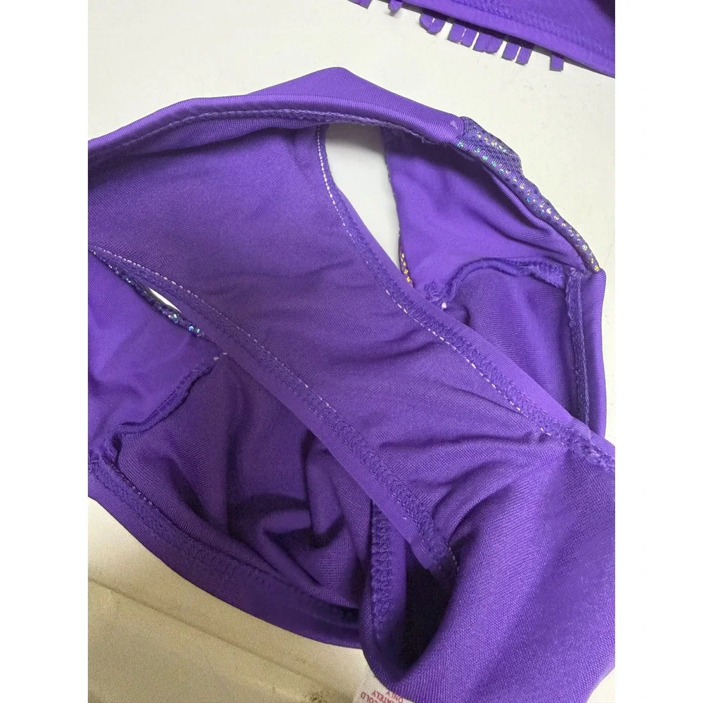 Justice Girls Purple Fringe Holographic‎ Two Piece Bikini Swimsuit Set Size 7